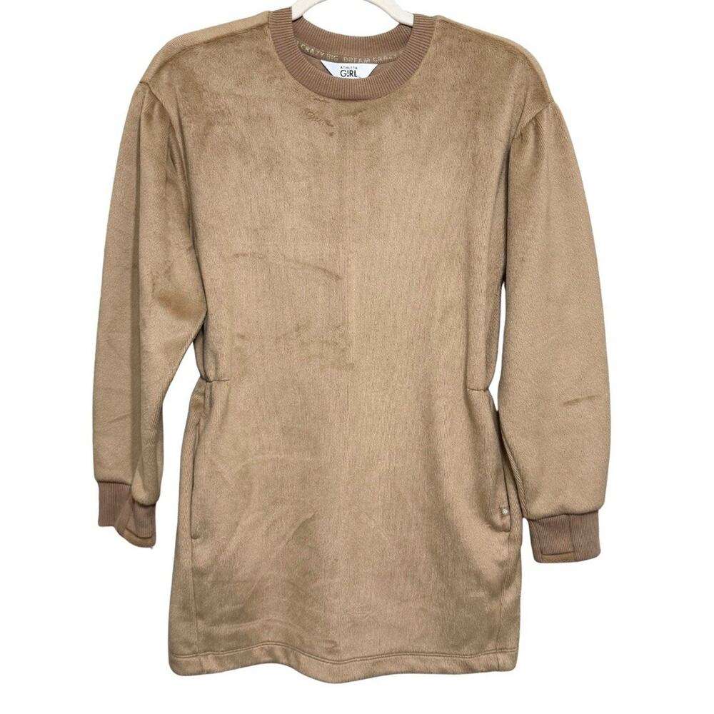 Athleta Girl COZY KARMA DRESS Size L/12 Brown Soft Velour Long Sleeve NWT